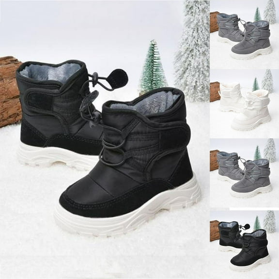 Puntoco Kids Snow Boots Winter Boots Waterproof Fur Lined Warm Lightweight Ankle Boots High Top Slip On Anti-Slip Casual Outdoor Shoes Booties Winter Snow Boots for Kids White 5-6Years