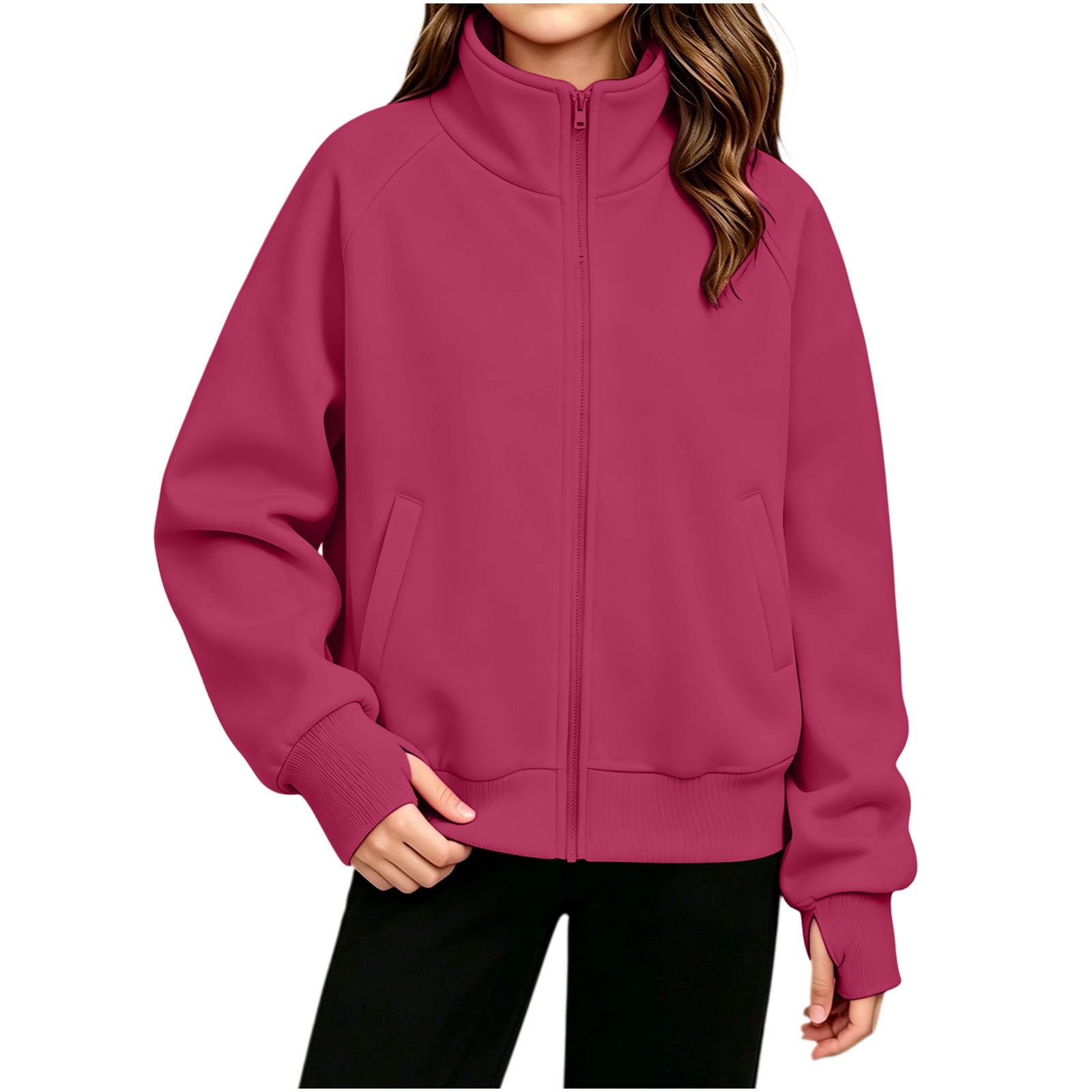 Puntoco Kids Stand Collar Zip-Up Jacket Fleece Lined Pullover with ...