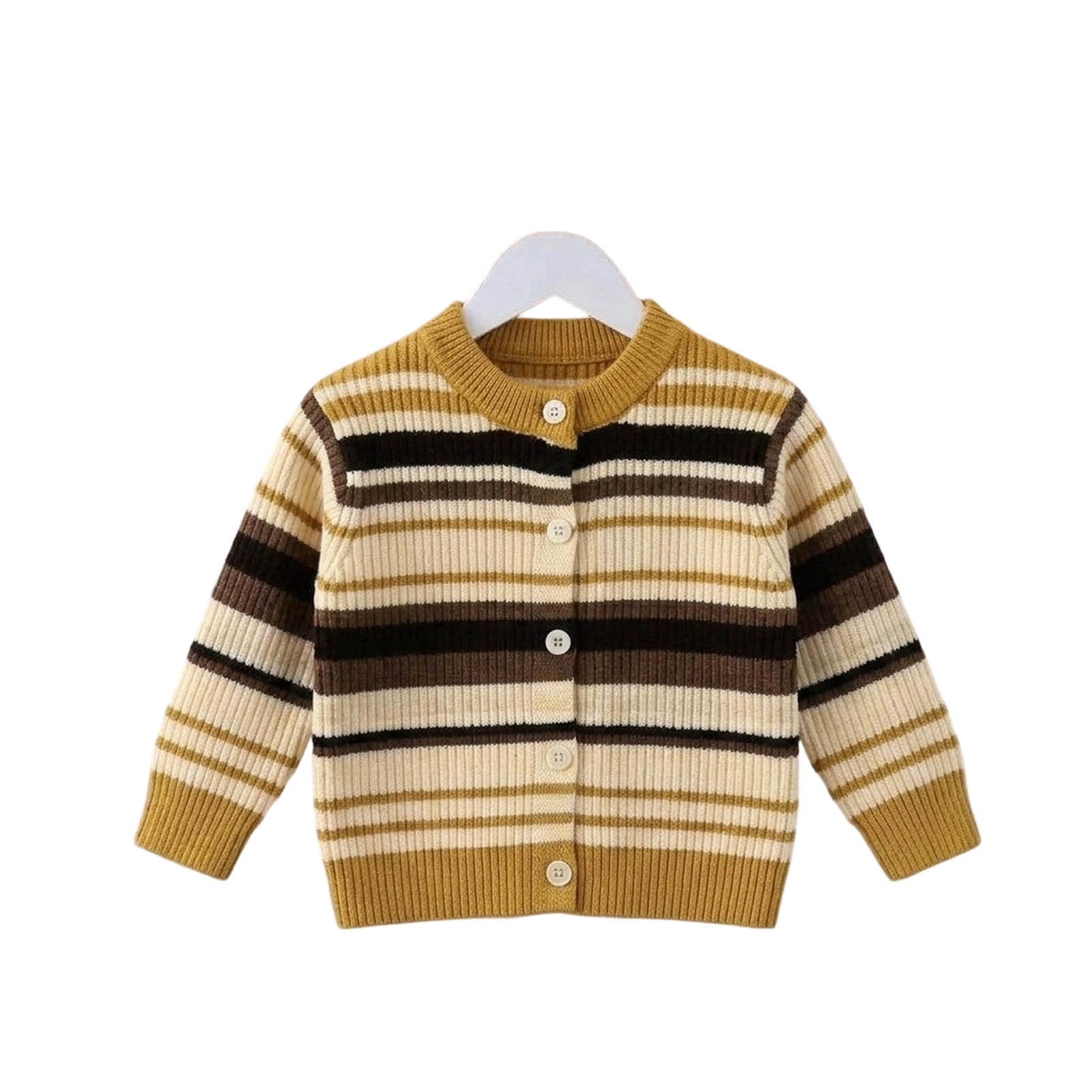 Puntoco Kids Striped Cardigan Sweater Button-Up Crew Neck Knit School ...