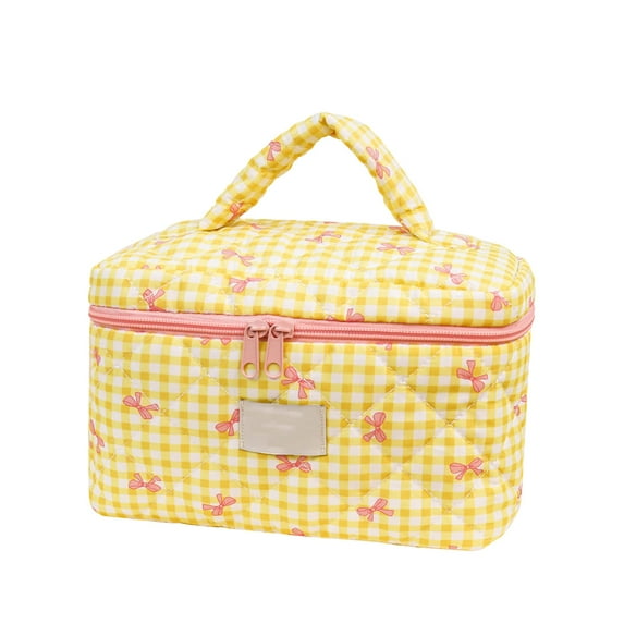 Puntoco Large Travel Quilted Makeup Bag for Women, Floral Cotton Cosmetic Bag, Coquette Aesthetic Floral Toiletry Organizer Bag
