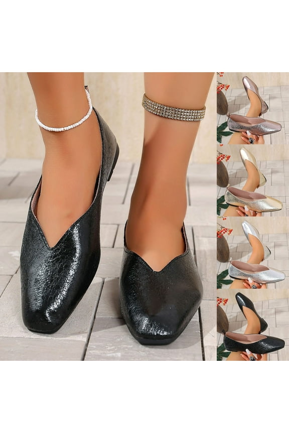 Leather Flats for Women Comfortable Square Toe Slip On Flats Soft Work Flats Retro Mary Jane Flats Silver 9.5(43)