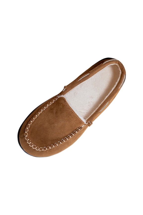 Leather Slippers for Women - Fur Lined Outdoor Slippers for Women Footwear with Memory Foam - Stylish Womens Moccasin Indoor and Outdoor Warm Loafer Slippers Coffee 9(42)