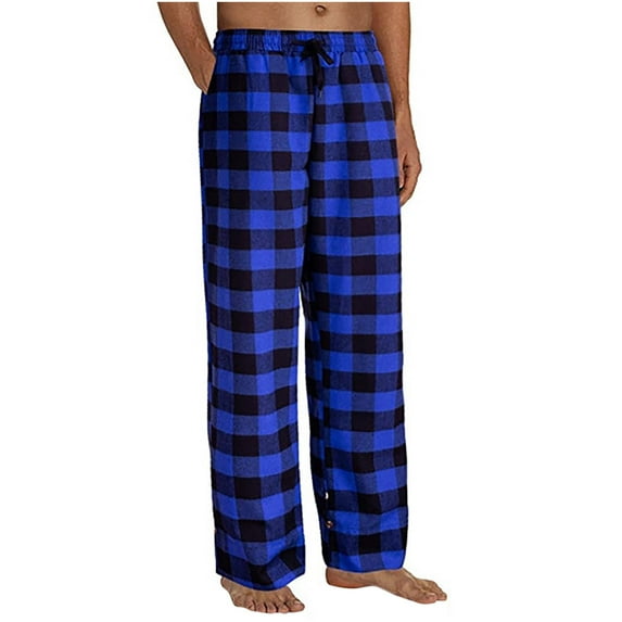 Puntoco Leisure Pants Men,Men Pants Clearance, Men'S Casual Plaid Loose Sport Plaid Pajama Pants Trousers Blue