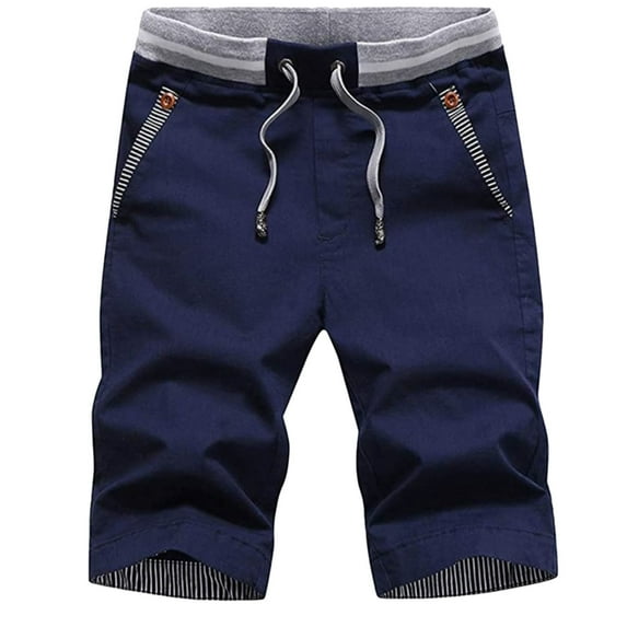 Puntoco Leisure Pants Men,Men Pants Clearance,Mens Casual Comfortable Workout Shorts Drawstring Zipper Pockets Elastic Shorts Navy