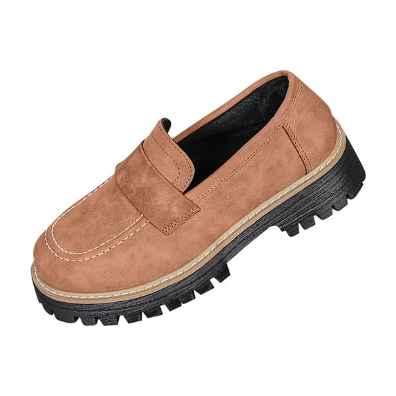 Puntoco Loafers for Women Business Casual Shoes Womens Platform Chunky Loafers Comfortable Dressy Slip On Work Shoes Brown 6(37)