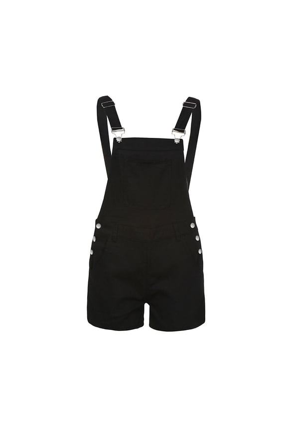 Loose Denim Bib Hole Pants, Black Overalls Jumpsuit (XL, Women's)