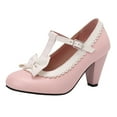thumbnail image 1 of Puntoco Mary Jane Heels for Women Bow Platform High Heels Kawaii Shoes Dress Round Toe Pumps Pink 8.5(41), 1 of 8