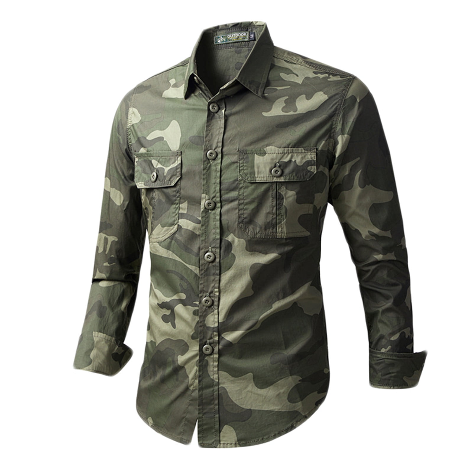 Military Green Camo Print Men's Short Sleeve Shirt