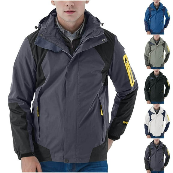 Puntoco Men Long Sleeve Shirt Hooded Suit Men'S Outdoor Solid Color Jacket Windproof and Waterproof Mountaineering Workwear Jacket White XL(XL)