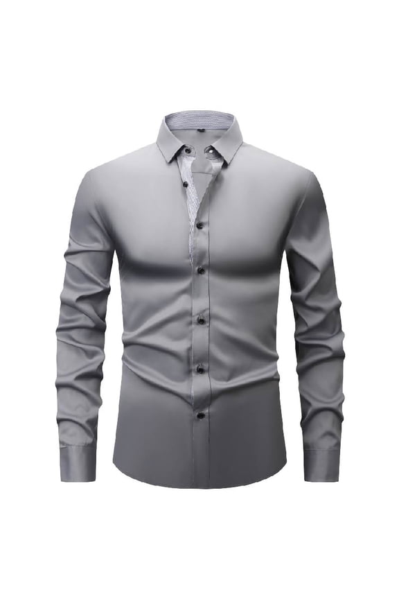 Men Long Sleeve Shirt Men's Long Sleeve Dress Shirts Button Down Collared Work Shirt Top Business formal Shirts Gray XXL(XXL)