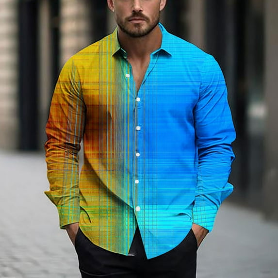 Puntoco Men Long Sleeve Shirt Mens 70s Disco Linen Shirts Casual Paisley Tops Floral Vintage Long Sleeve Shirt Light Blue XXL(XXL)