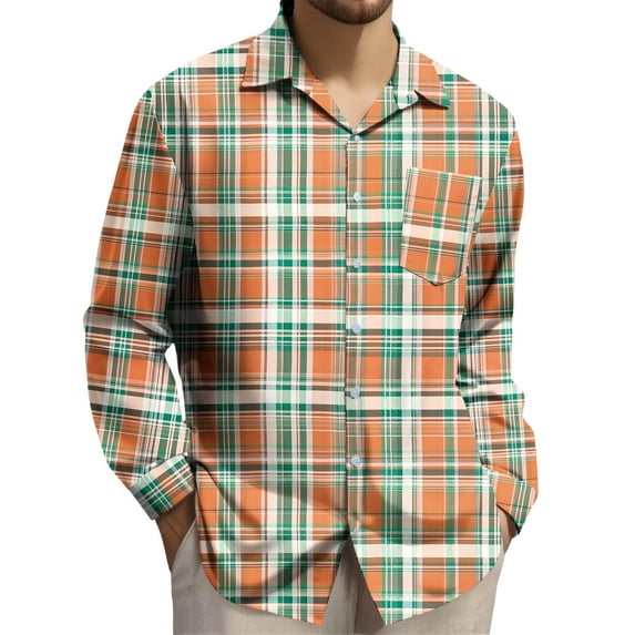 Puntoco Men Long Sleeve Shirt Mens Button Down Shirts Regular Fit Long Sleeve Casual Plaid Shirt Multicolor XXXL(XXXL)