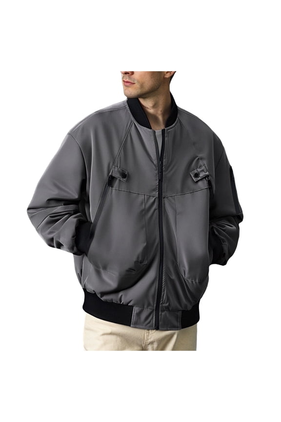 Men Long Sleeve Shirt Mens Lightweight zipper Jackets Down Casual Cotton Barn Jacket Vintage Military Fall Outwear with Pockets Gray XL(XL)