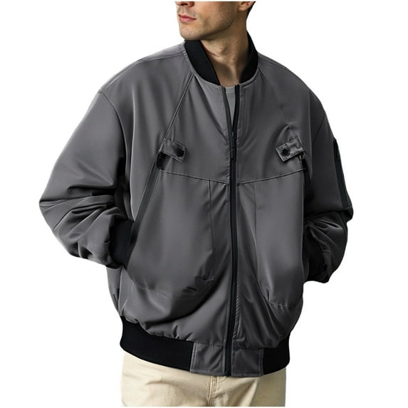 Puntoco Men Long Sleeve Shirt Mens Lightweight zipper Jackets Down Casual Cotton Barn Jacket Vintage Military Fall Outwear with Pockets Gray XXL(XXL)