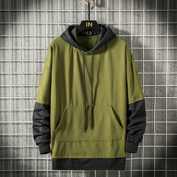 Puntoco Men Long Sleeve Shirt Mens Slim Fit Basic Pullover Hoodies Sweatshirt Lightweight Long Sleeve with Kanga Pocket Army Green XXL(XXL)