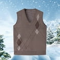 thumbnail image 1 of Puntoco Men Long Sleeve Shirt Mens V-Neck Knitted Sweater Sleeveless Pullover Knitwear Vest Solid Plain Loose Fit All Match Sweater Tops Coffee Free Size, 1 of 3