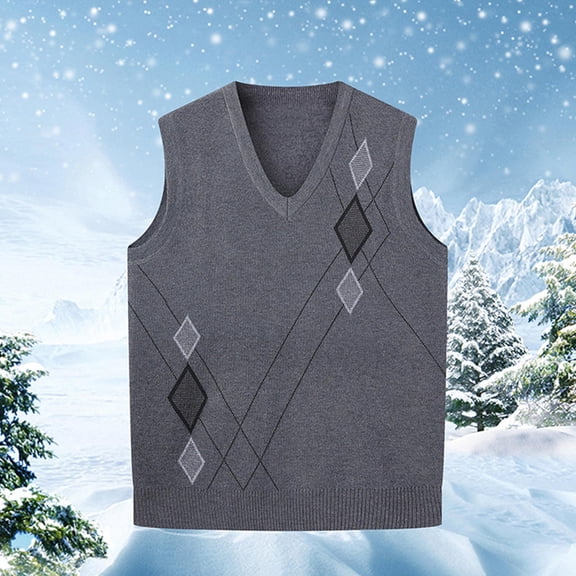 Puntoco Men Long Sleeve Shirt Mens V-Neck Knitted Sweater Sleeveless Pullover Knitwear Vest Solid Plain Loose Fit All Match Sweater Tops Gray Free Size