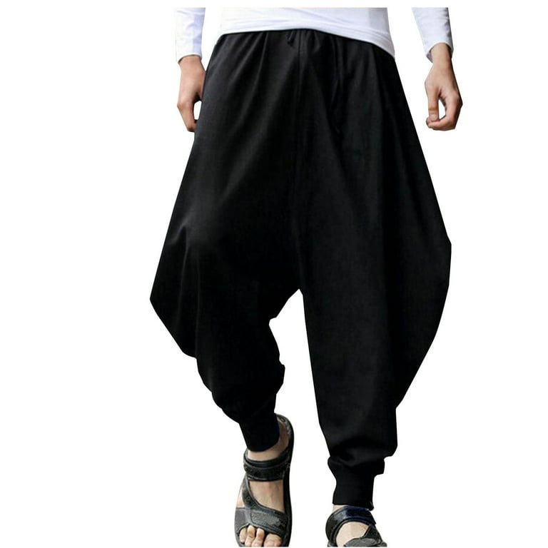 Puntoco Men'S Pants Clearance,Cotton Hemp Large Harem Pants Wide