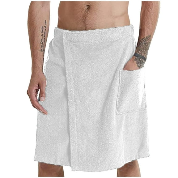 Puntoco Men Soft Wearable Bath Towel, Men’s Bath Wrap, Coral Fleece Bath Towel,Adjustable Body Wrap Towel for Men (1 PC) White 10(XL)