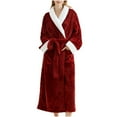 thumbnail image 1 of Puntoco Men Women Long Robe Soft Warm Fleece Plush Bathrobe Ladies Sleepwear Pajamas Housecoat Nightgown Red-D XL, 1 of 6