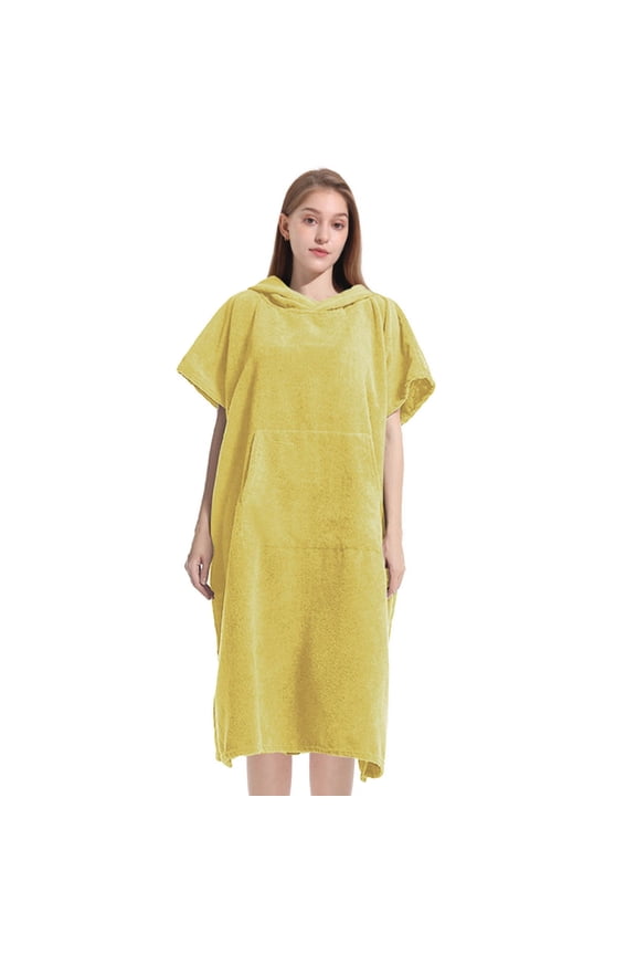 Men& Women's Hooded Terry Poncho Robe, Short Sleeve Quick Dry RobeSwim Beach Changing Cover Up with Pocket Yellow Free Size
