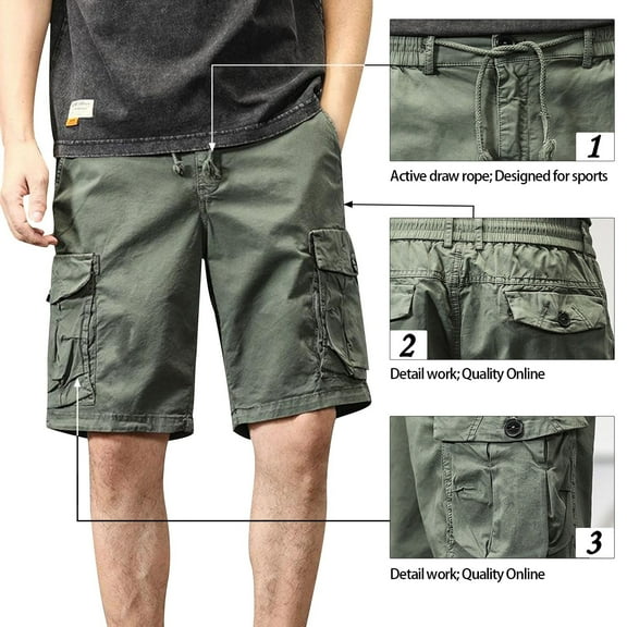 Puntoco Men's Cargo Shorts 3/4 Clearance Men's Solid Color Casual Outdoor Sports Abrasion Multi Pocket Knee Length Cargo Shorts Army Green XXL