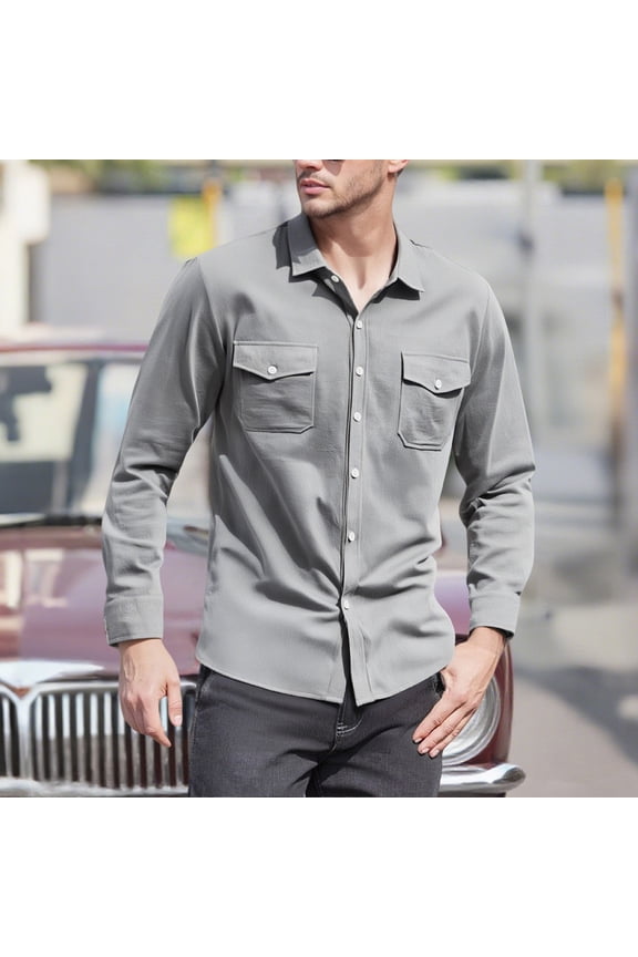 Men's Casual Shirt Jacket Linen Button Down Shirt Long Sleeve Lightweight Shacket with Pockets Gray XXL(XXL)