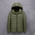 thumbnail image 1 of Puntoco Men's Down Puffer Jacket with Hood Packable Lightweight Puffy Hooded Winter Coat Light Thin Insulated Jacket Army Green 8(XL), 1 of 3