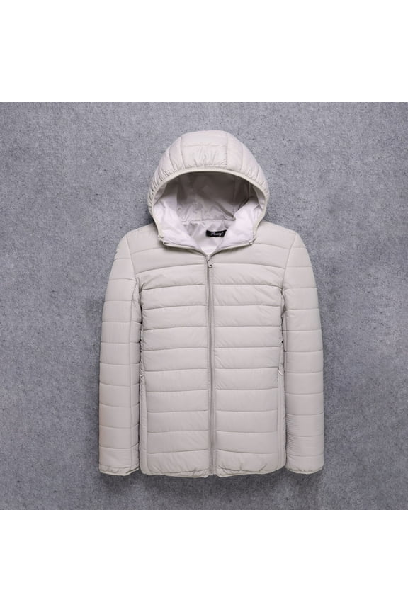 Men's Down Puffer Jacket with Hood Packable Lightweight Puffy Hooded Winter Coat Light Thin Insulated Jacket Gray 8(XL)