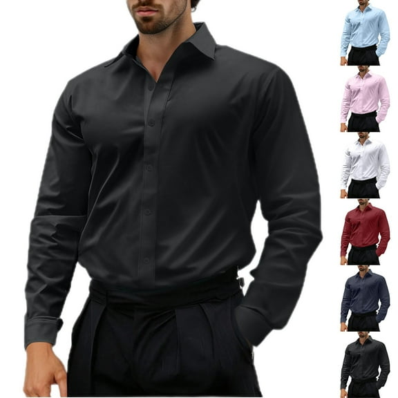 Puntoco Men's Dress Shirts Stretch Stain Shield Long Sleeve Solid formal Shirt Business Casual Button Down Shirts White XL(XL)