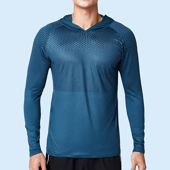 Puntoco Men's Hooded UPF 50+ Sun Protection T Shirts Long Sleeve Athletic Fishing Shirts Rash Guards Blue 10(XL)