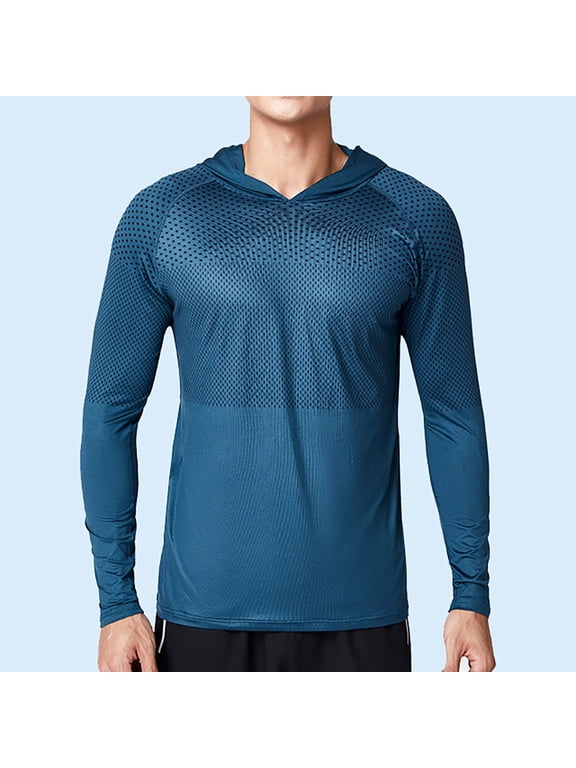 Men's Hooded UPF 50+ Sun Protection T Shirts Long Sleeve Athletic Fishing Shirts Rash Guards Blue 16(XXXXL)