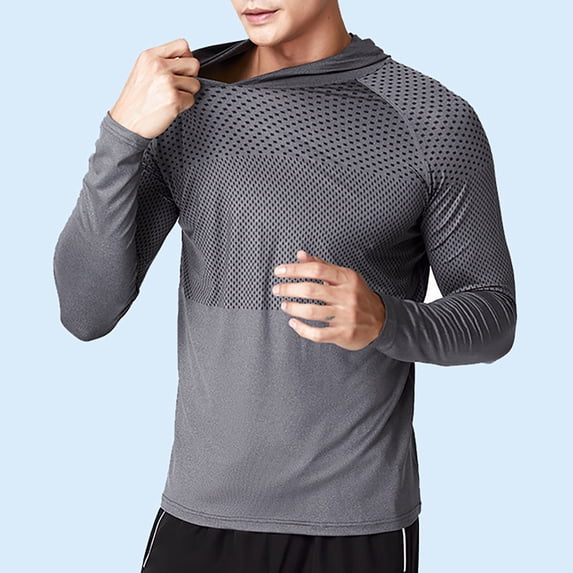 Puntoco Men's Hooded UPF 50+ Sun Protection T Shirts Long Sleeve Athletic Fishing Shirts Rash Guards Dark Gray 14(XXXL)