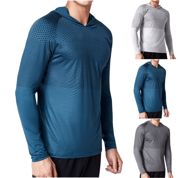 Puntoco Men's Hooded UPF 50+ Sun Protection T Shirts Long Sleeve Athletic Fishing Shirts Rash Guards Gray 10(XL)