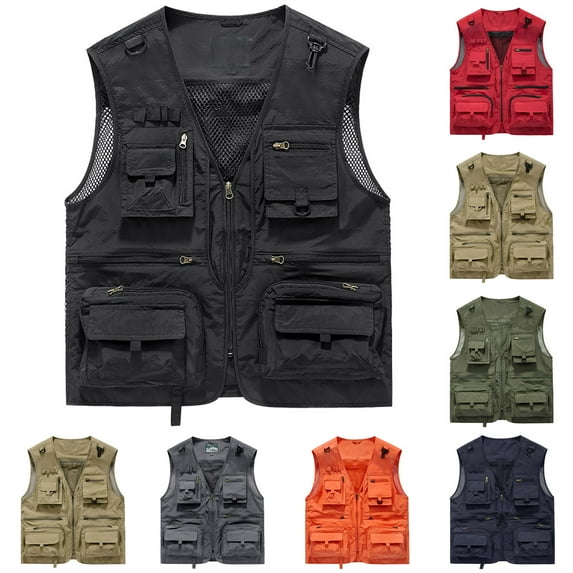 Puntoco Men's Lightweight Casual Vest Outdoor Work Zipper Travel Vest Coats for Men Red 8(XL)
