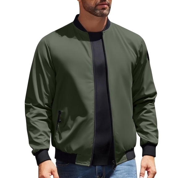 Puntoco Men's Lightweight Jackets Light Windbreaker Full Zip Up Stylish Golf Coat Business Work Casual Dress Winter Clothing for Men Army Green L(L)