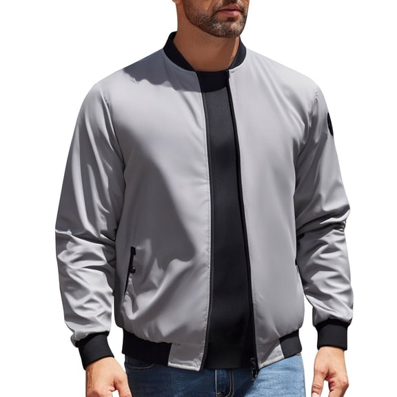 Puntoco Men's Lightweight Jackets Light Windbreaker Full Zip Up Stylish Golf Coat Business Work Casual Dress Winter Clothing for Men Gray L(L)