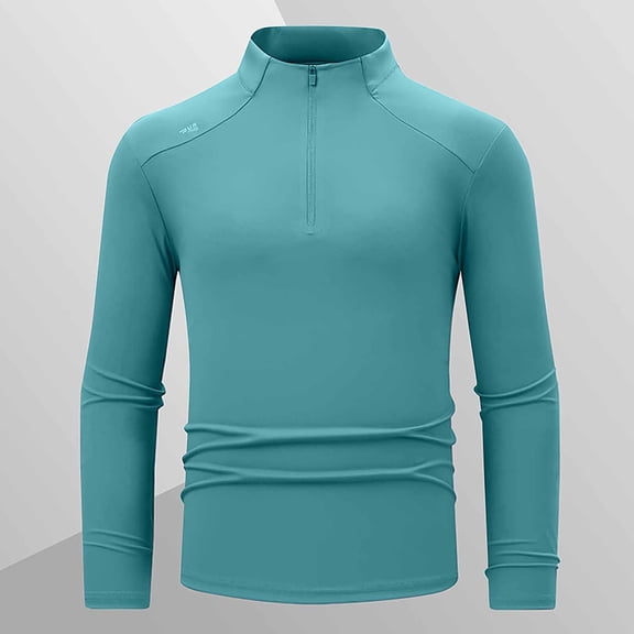 Puntoco Men's Long/Short Sleeve Shirts Quarter-Zip Casual Slim Fit Mock Neck Basic Designed Cotton Shirts Blue L(L)