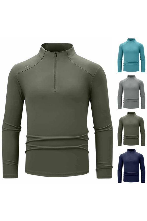 Men's Long/Short Sleeve Shirts Quarter-Zip Casual Slim Fit Mock Neck Basic Designed Cotton Shirts Gray XL(XL)