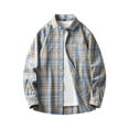 thumbnail image 1 of Puntoco Men's Long Sleeve Flannel Shirts Fashion Plaid Jacket Casual Button Down Shirt with Pockets Winter Clothing for Men Dark Blue L(L), 1 of 7