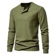 thumbnail image 1 of Puntoco Men's Long Sleeve Henley Shirts Cotton 3-Button Spring Casual T-Shirts Solid Color Soft Basic Tops Army Green 4(S), 1 of 6