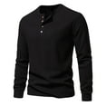 thumbnail image 1 of Puntoco Men's Long Sleeve Henley Shirts Cotton 3-Button Spring Casual T-Shirts Solid Color Soft Basic Tops Black 8(L), 1 of 5