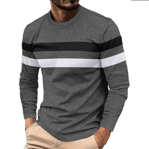 Puntoco Men’s Long Sleeve Polo Shirt Casual Slim Fit Shirts Contrast Color T Shirts Cotton Tops Dark Gray 12(XXL)