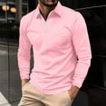 thumbnail image 1 of Puntoco Men’s Long Sleeve Polo Shirt Casual Slim Fit Shirts Contrast Color T Shirts Cotton Tops Pink 12(XXL), 1 of 7