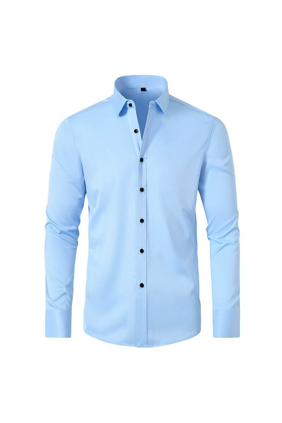 Men's Oxford Shirt Solid Casual Button Down Collar Shirts Long Sleeve Dress Shirts with Pocket Blue 6(S)