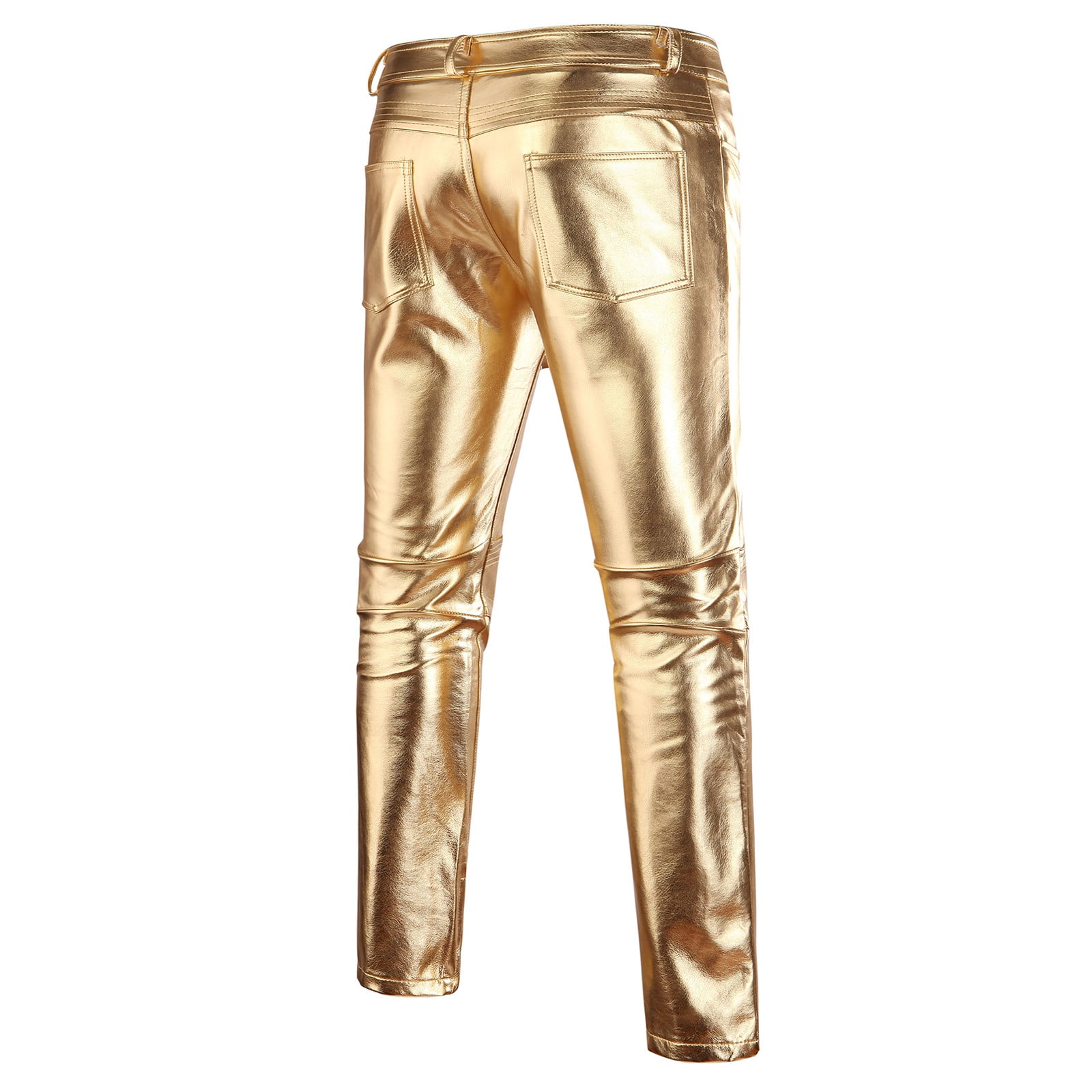 Puntoco Men's Personality Shiny Trousers Bronzing Costumes