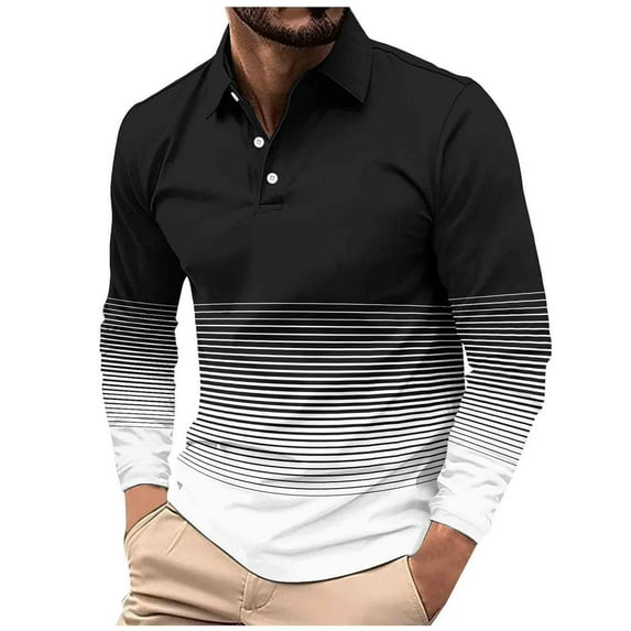 Puntoco Men's Polo Shirts Long Sleeve Casual Tee Shirts Color Block Slim Fit Golf Polo Shirt with Pocket Winter Clothing for Men Black XXXL(XXXL)