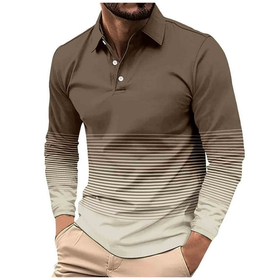 Puntoco Men's Polo Shirts Long Sleeve Casual Tee Shirts Color Block Slim Fit Golf Polo Shirt with Pocket Winter Clothing for Men Coffee XXXL(XXXL)
