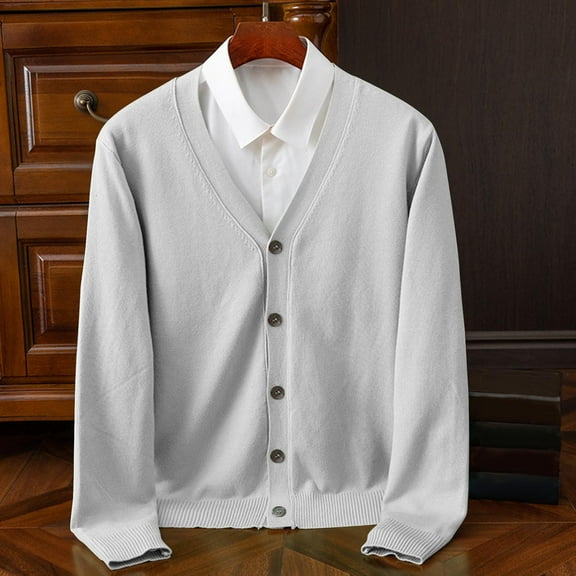 Puntoco Men’s Pure Cotton Cardigan Sweater V-Neck Button Down Cardigan Lightweight Knitwear with Pockets Gray 8(XXL)