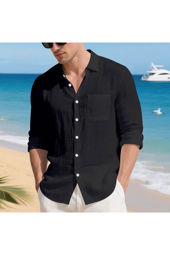 Men's Shirt Jacket Long Sleeve Lightweight Jacket Button-Up Casual Shacket with Flap Pockets Black M(M)